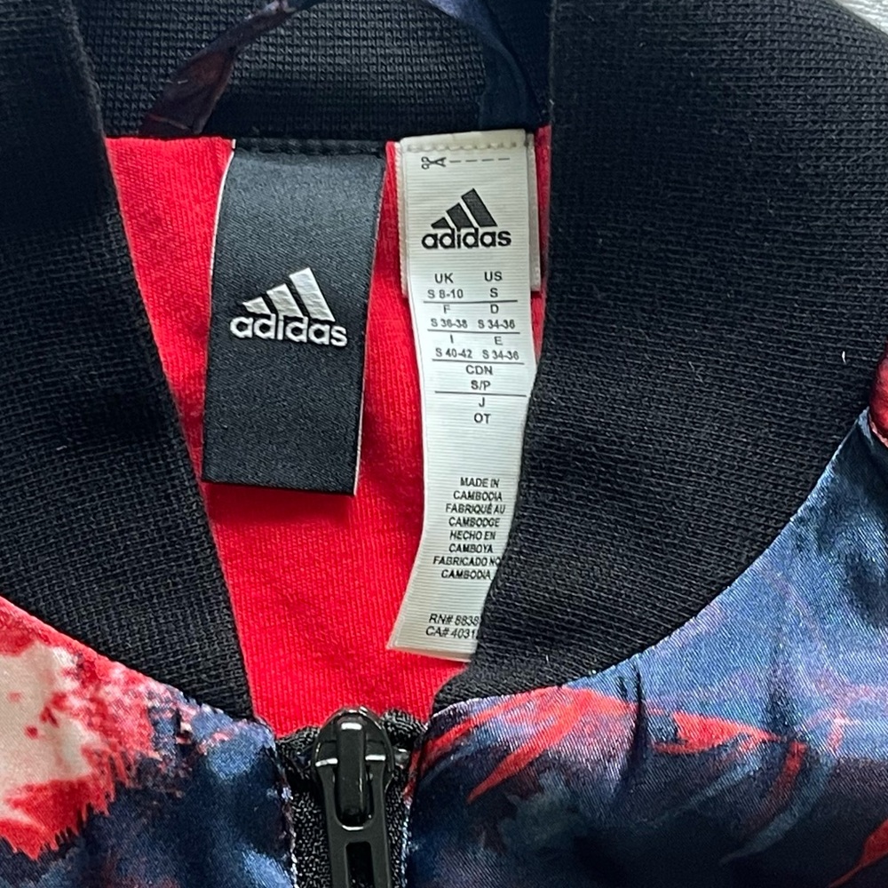 ADIDAS Women’s Bomber Colorful Jacket Small Full Zip Blue Red Camouflage - Picture 4 of 9